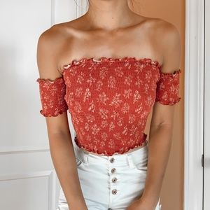 Smocked Floral Off The Shoulder Woman's Top